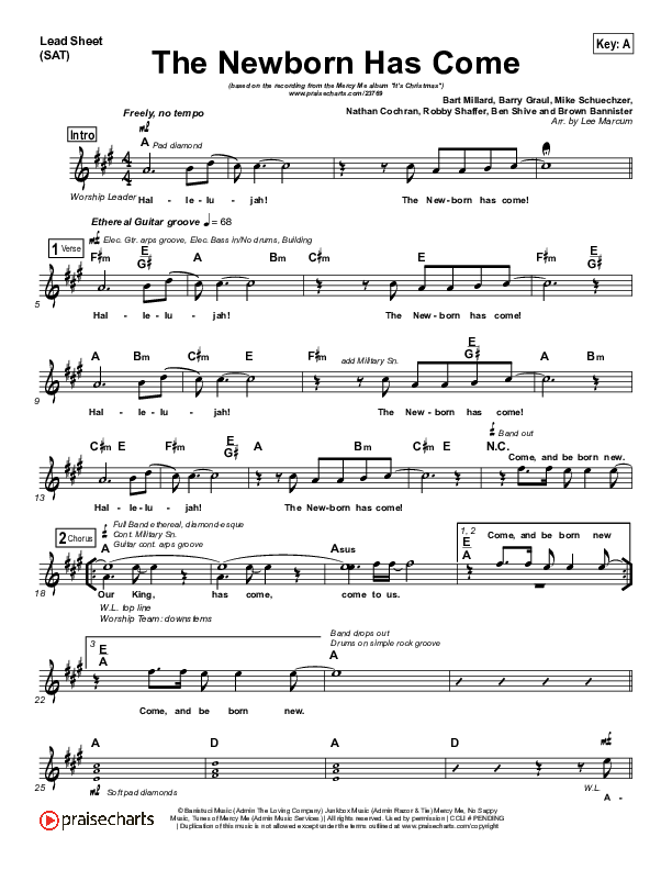 The Newborn Has Come Lead Sheet (SAT) (MercyMe)