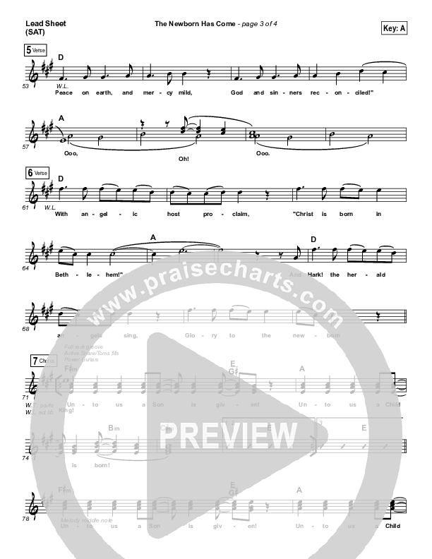 The Newborn Has Come Lead Sheet (SAT) (MercyMe)