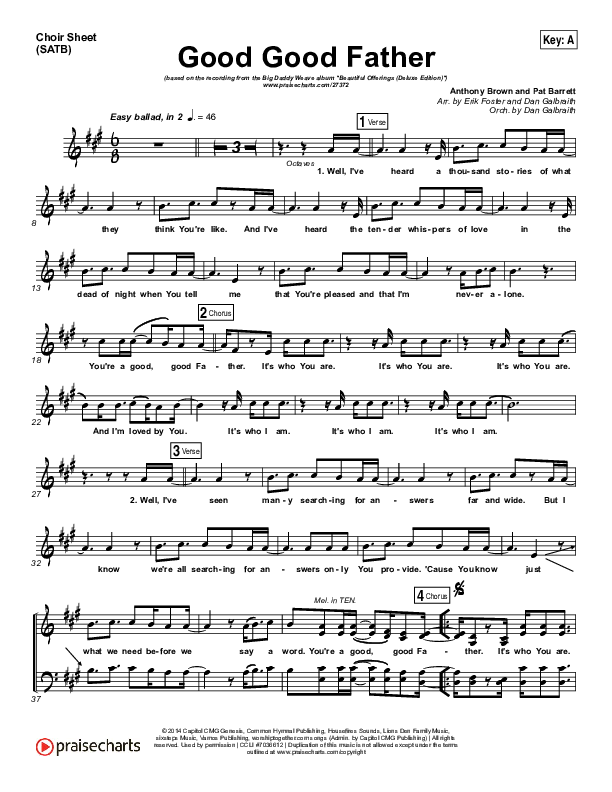 Good Good Father Choir Vocals (SATB) (Big Daddy Weave)