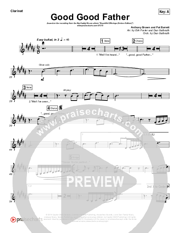 Good Good Father Clarinet (Big Daddy Weave)