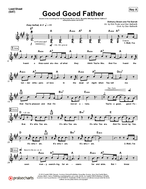 Good Good Father Lead Sheet (SAT) (Big Daddy Weave)
