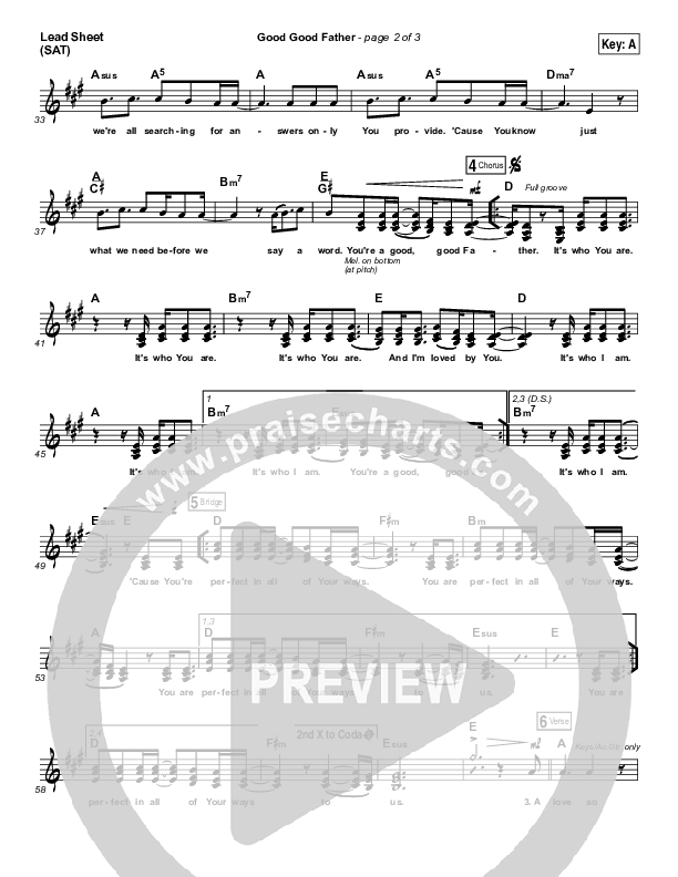 Good Good Father Lead Sheet (SAT) (Big Daddy Weave)