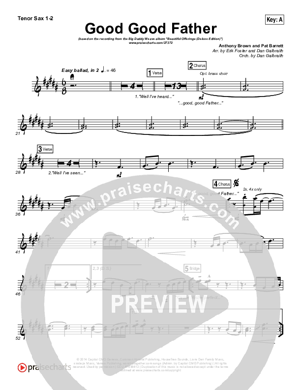 Good Good Father Tenor Sax 1/2 (Big Daddy Weave)