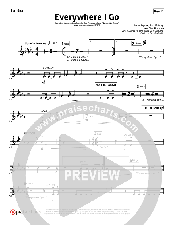 Everywhere I Go Bari Sax (Tim Timmons)