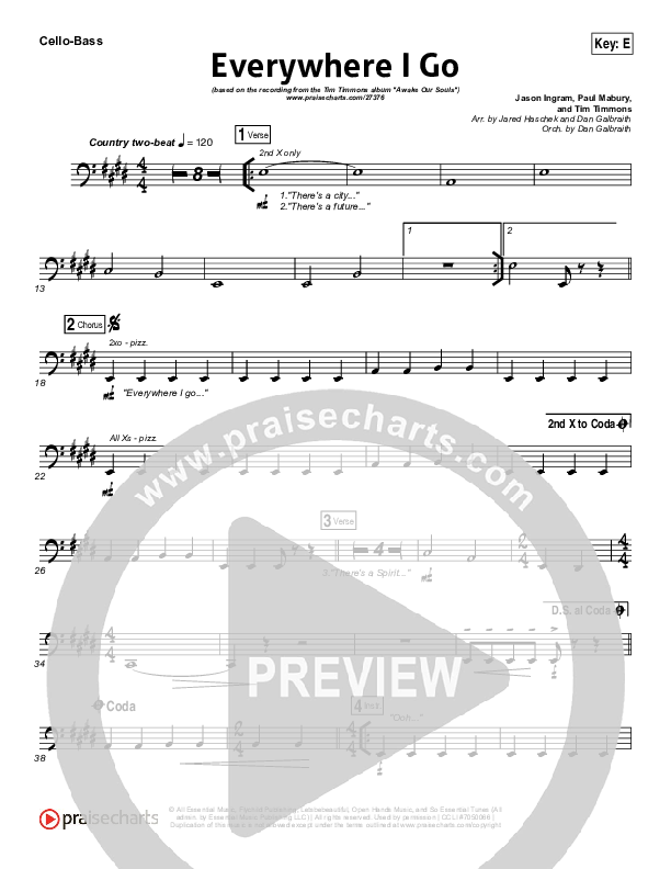 Everywhere I Go Cello/Bass (Tim Timmons)