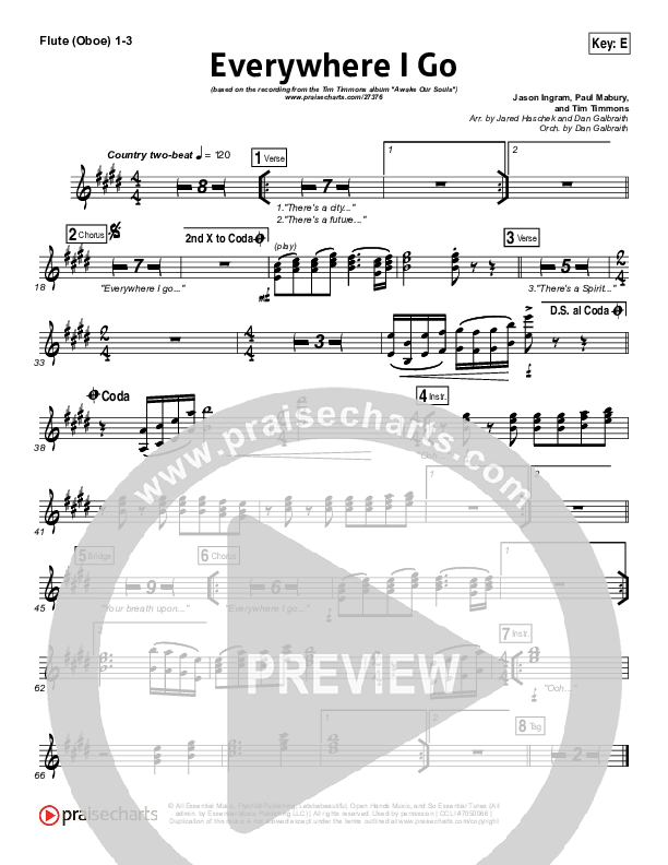 Everywhere I Go Flute/Oboe 1/2/3 (Tim Timmons)