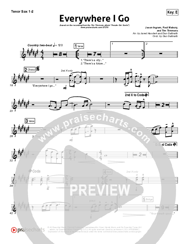 Everywhere I Go Tenor Sax 1/2 (Tim Timmons)