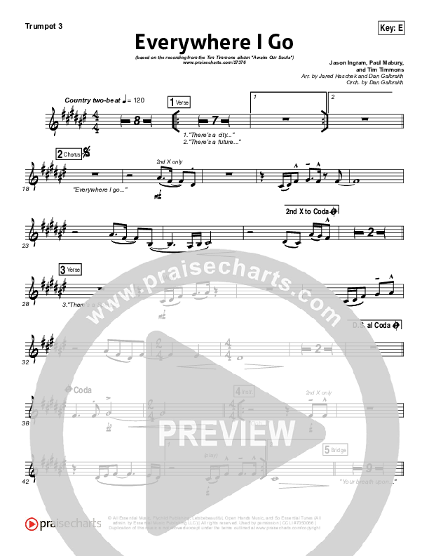 Everywhere I Go Trumpet 3 (Tim Timmons)