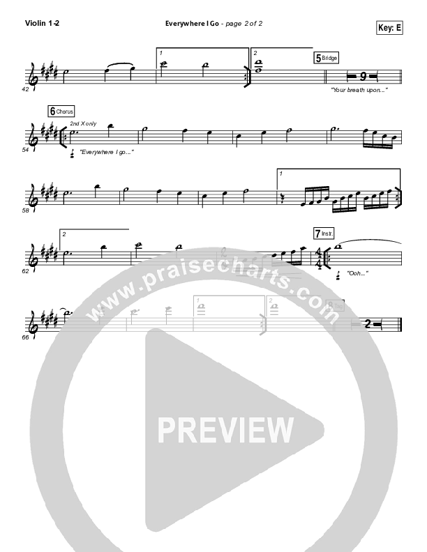 Everywhere I Go Violin 1/2 (Tim Timmons)