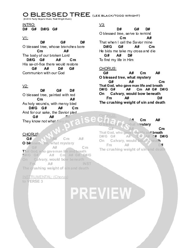 O Blessed Tree Chords & Lyrics (Todd Wright)