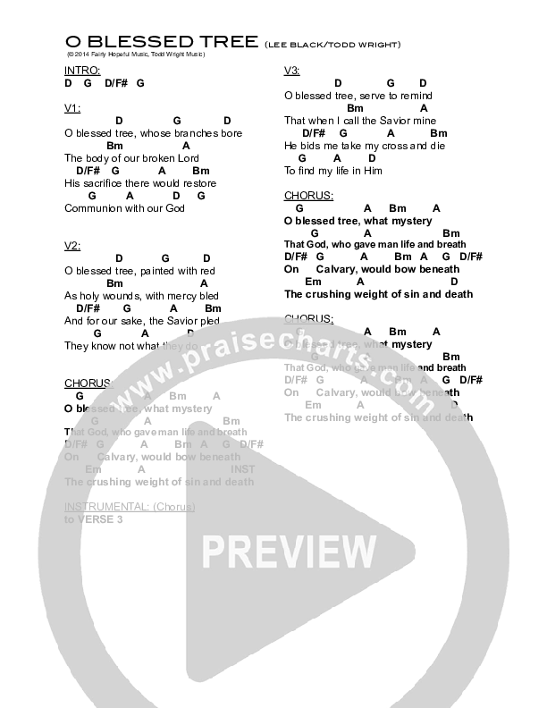 O Blessed Tree Chords & Lyrics (Todd Wright)