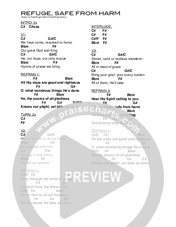 Refuge Safe From Harm Chords & Lyrics (Todd Wright)