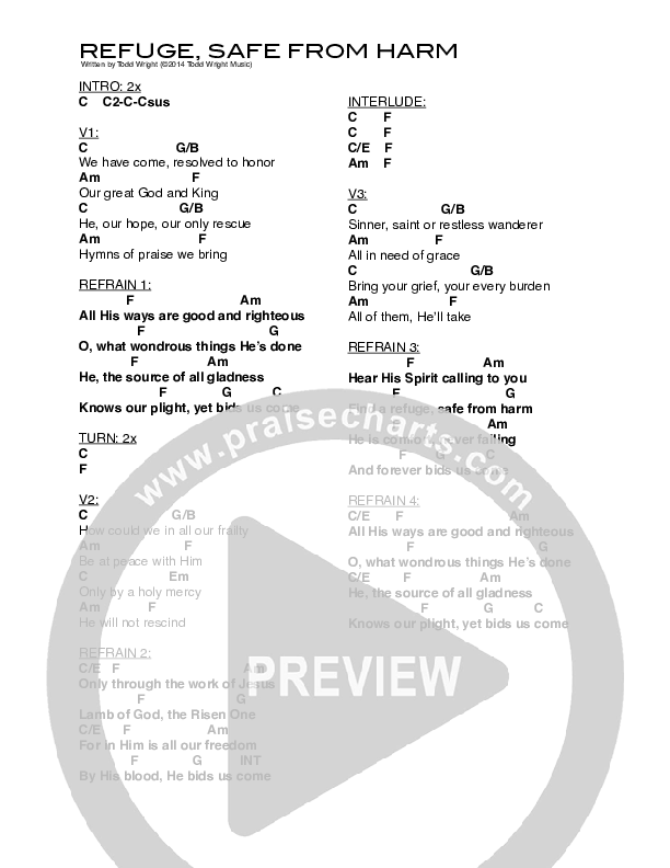 Refuge Safe From Harm Chords & Lyrics (Todd Wright)