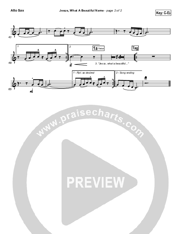 Jesus What A Beautiful Name Alto Sax (Hillsong Worship)