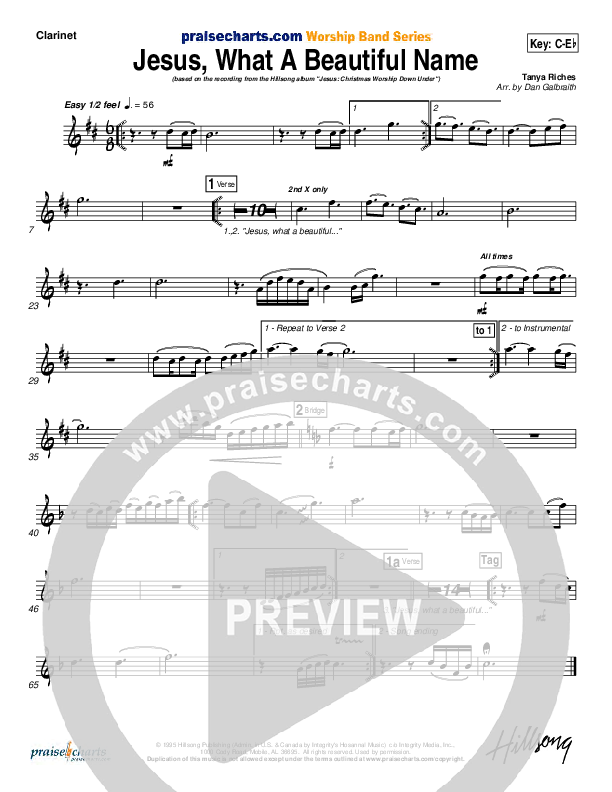 Jesus What A Beautiful Name Clarinet (Hillsong Worship)