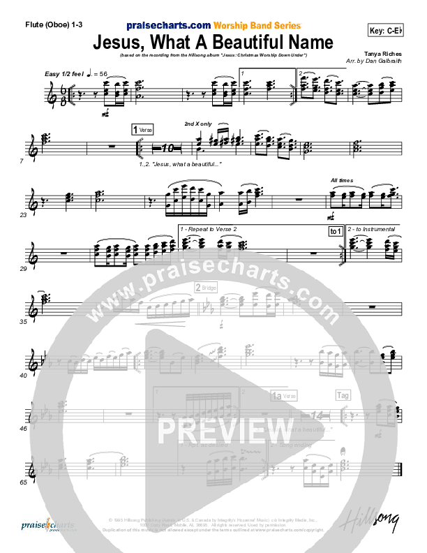 Jesus What A Beautiful Name Flute/Oboe Sheet Music PDF (Hillsong