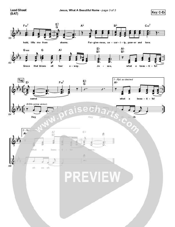 Jesus What A Beautiful Name Lead Sheet (Hillsong Worship)