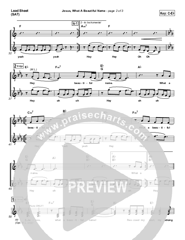 Jesus What A Beautiful Name Lead Sheet (SAT) (Hillsong Worship)