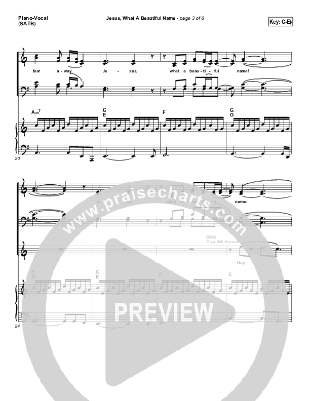 Jesus What A Beautiful Name Piano/Vocal (Hillsong Worship)