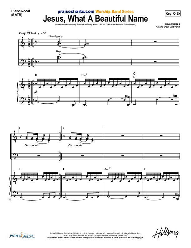 Jesus What A Beautiful Name Piano/Vocal (SATB) (Hillsong Worship)