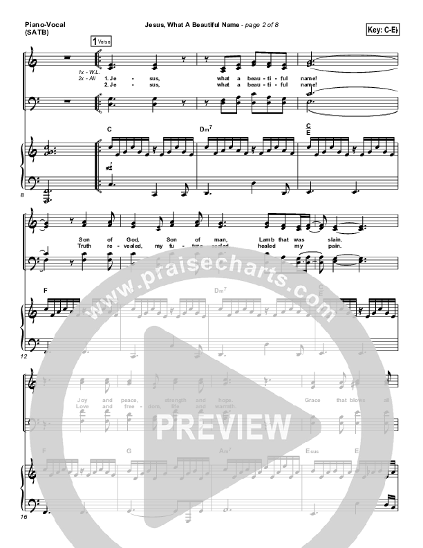 Jesus What A Beautiful Name Piano/Vocal (SATB) (Hillsong Worship)