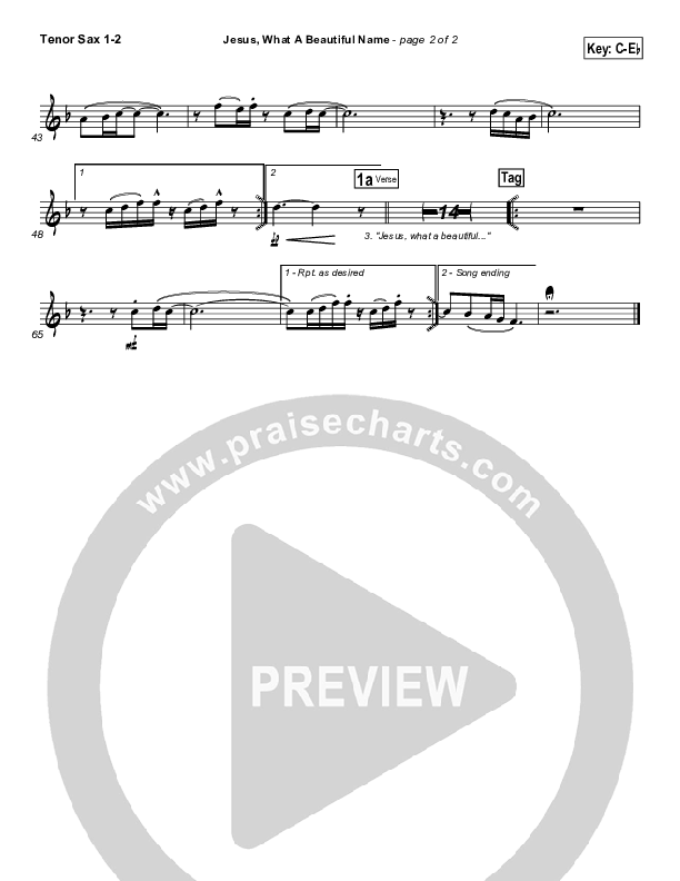 Jesus What A Beautiful Name Tenor Sax 1/2 (Hillsong Worship)