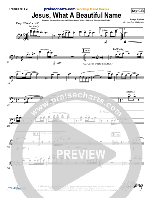 Jesus What A Beautiful Name Trombone 1/2 (Hillsong Worship)