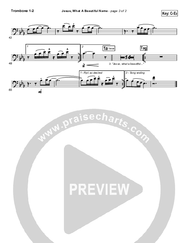 Jesus What A Beautiful Name Trombone 1/2 (Hillsong Worship)