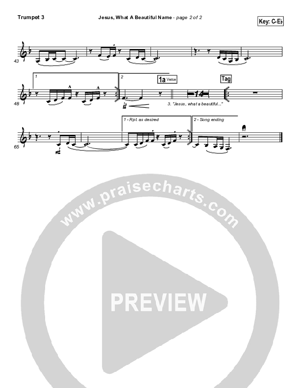 Jesus What A Beautiful Name Trumpet 3 (Hillsong Worship)