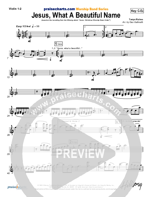 Jesus What A Beautiful Name Violin 1/2 (Hillsong Worship)