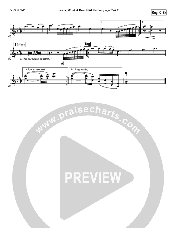 Jesus What A Beautiful Name Violin 1/2 (Hillsong Worship)