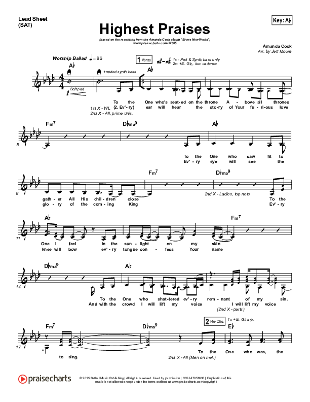 Highest Praise Lead Sheet (Amanda Lindsey Cook)