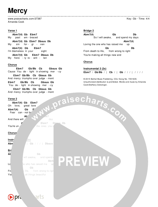 Mercy Chords PDF (Amanda Lindsey Cook) PraiseCharts