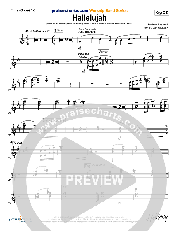 Hallelujah Flute/Oboe 1/2/3 (Hillsong Worship)