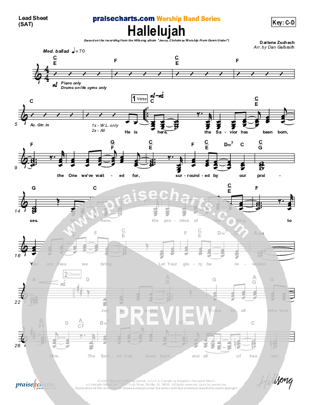Hallelujah Lead Sheet (Hillsong Worship)