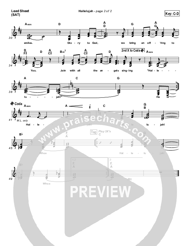 Hallelujah Lead Sheet (Hillsong Worship)