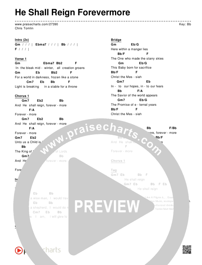 He Shall Reign Forevermore Chords & Lyrics (Chris Tomlin)