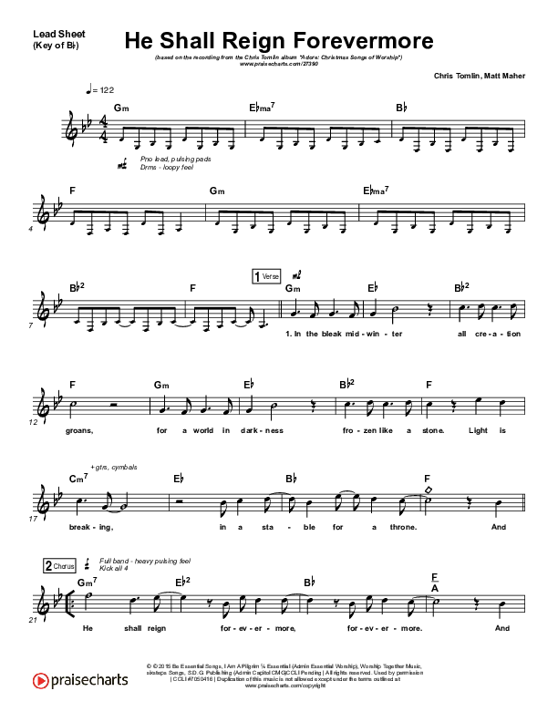 He Shall Reign Forevermore Lead Sheet (Melody) (Chris Tomlin)