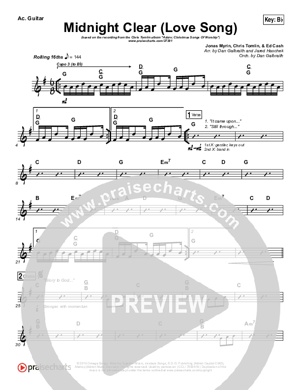 Midnight Clear (Love Song) Rhythm Chart (Chris Tomlin)