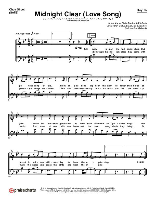Midnight Clear (Love Song) Choir Sheet (SATB) (Chris Tomlin)