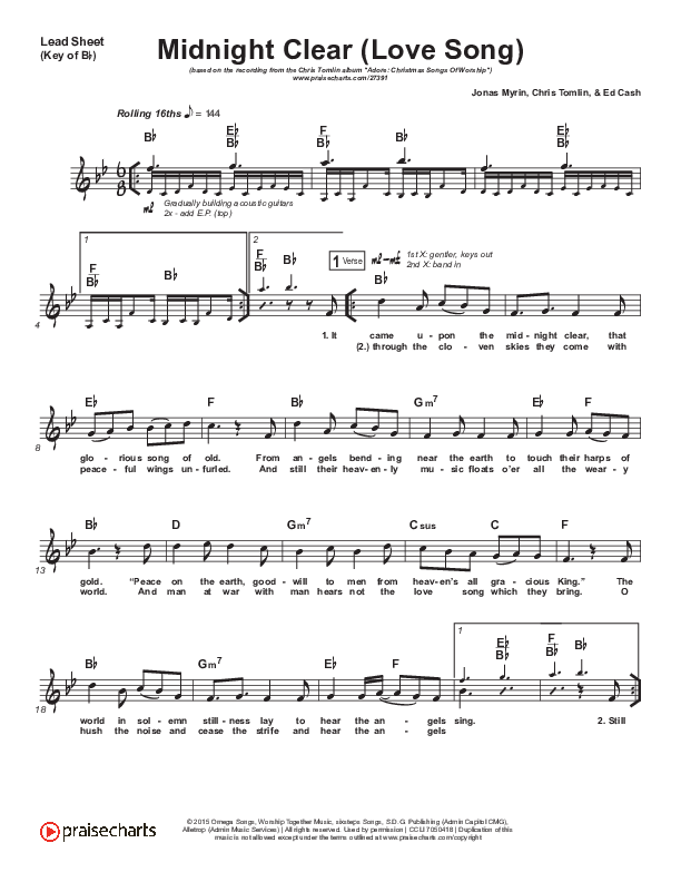 Midnight Clear (Love Song) Lead Sheet (Melody) (Chris Tomlin)
