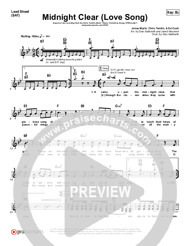 Midnight Clear (Love Song) Lead Sheet (SAT) (Chris Tomlin)