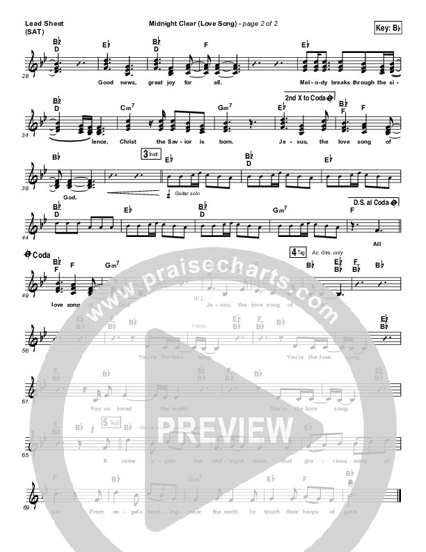 Midnight Clear (Love Song) Lead Sheet (SAT) (Chris Tomlin)