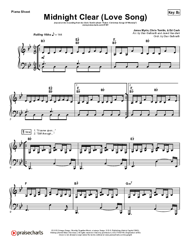 Midnight Clear (Love Song) Piano Sheet (Chris Tomlin)