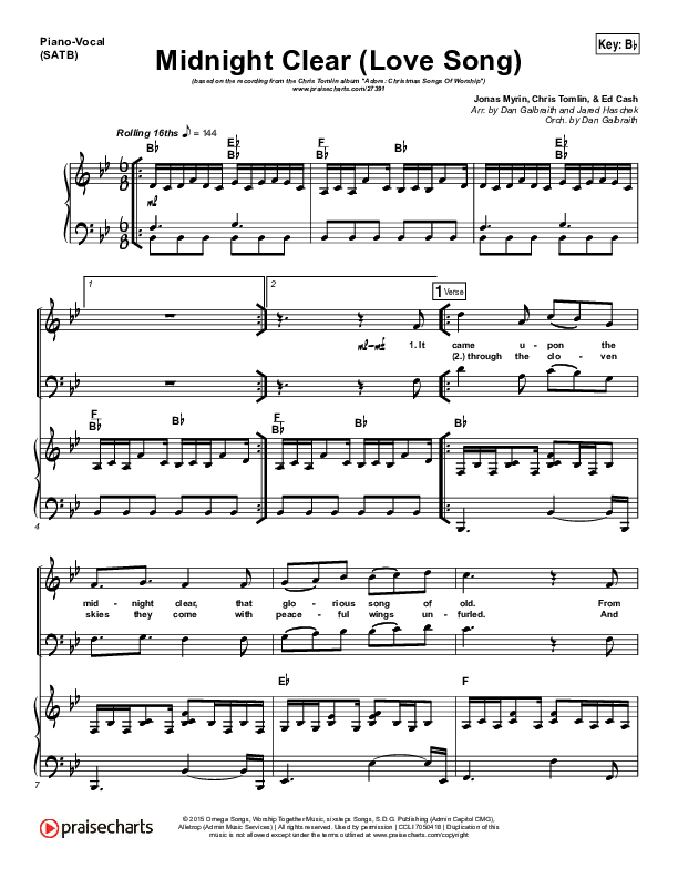 Midnight Clear (Love Song) Piano/Vocal (SATB) (Chris Tomlin)