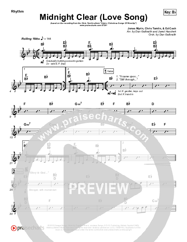 Midnight Clear (Love Song) Rhythm Chart (Chris Tomlin)