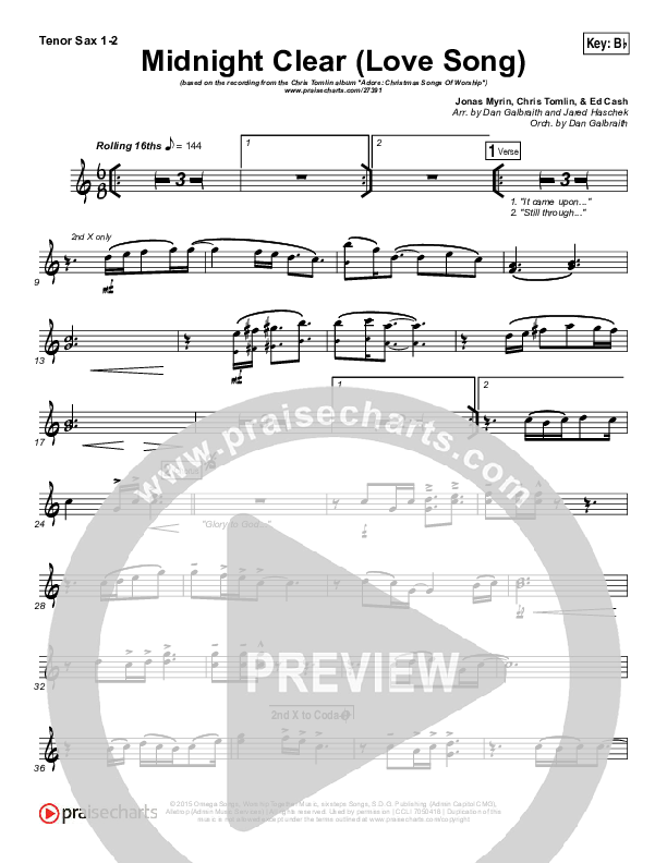 Midnight Clear (Love Song) Tenor Sax 1/2 (Chris Tomlin)