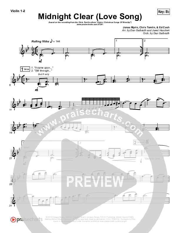 Midnight Clear (Love Song) Violin 1/2 (Chris Tomlin)