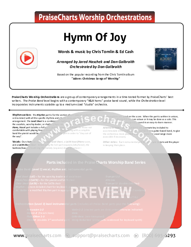 Hymn Of Joy Cover Sheet (Chris Tomlin)