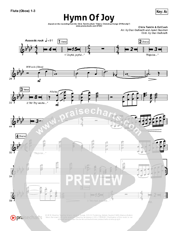 Hymn Of Joy Flute/Oboe 1/2/3 (Chris Tomlin)